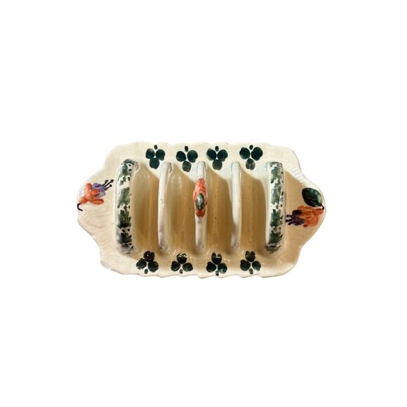 Handcrafted Bunratty Castle Ireland Ceramic Toast Rack W/ Floral Shamrock Design - Picture 5 of 5